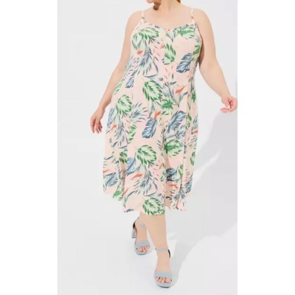 Torrid Midi 3X Tropical Midi Dress Pockets Spaghetti Straps Vacation Resort Chic